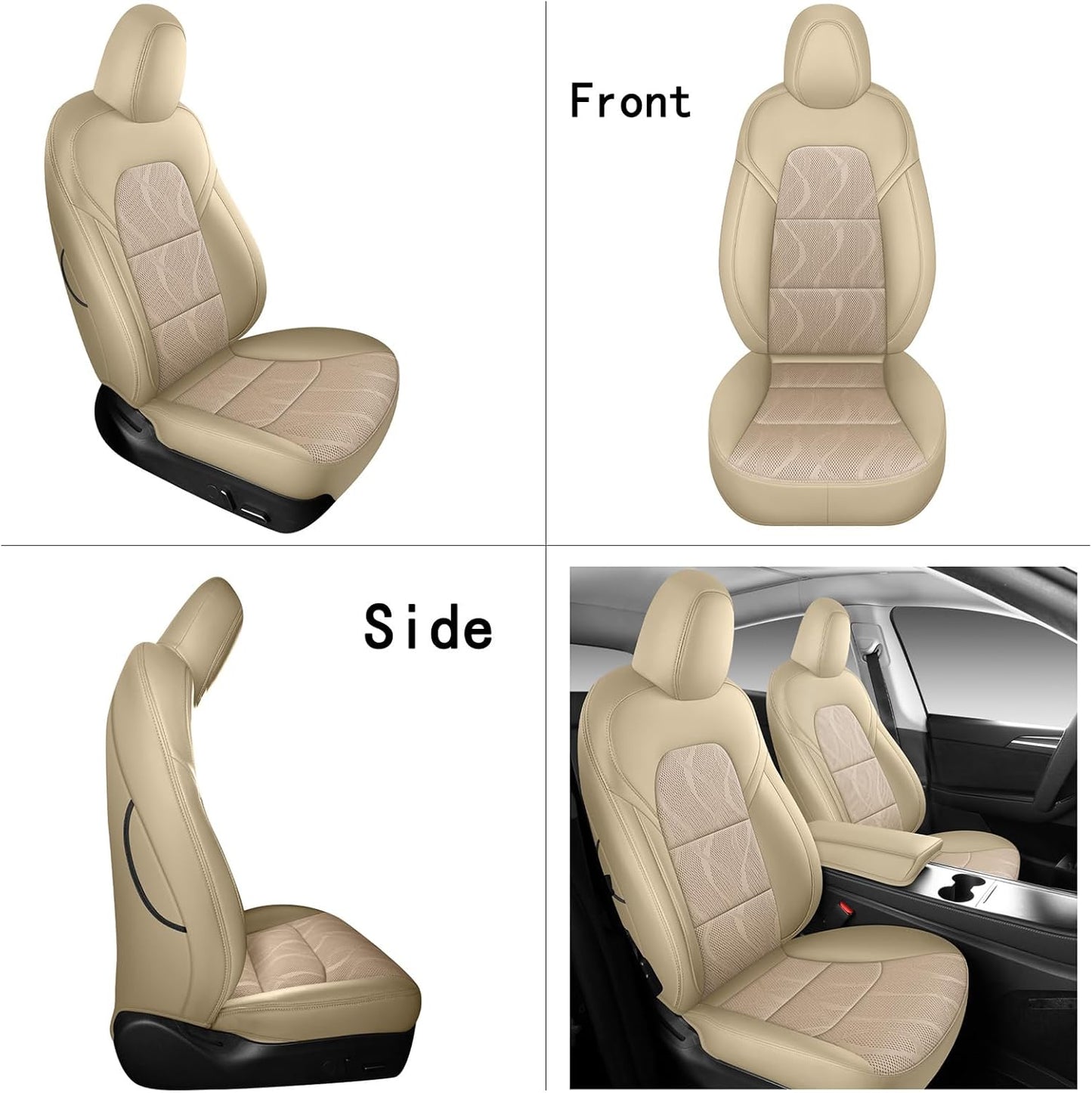 Tesla Model Y Seat Cover Full Set, Faux Leather Tesla Car Seat Cover, Perfect Suitable for Tesla Model Y 2020 2021 2022 2023 2024 2025 (Beige)
