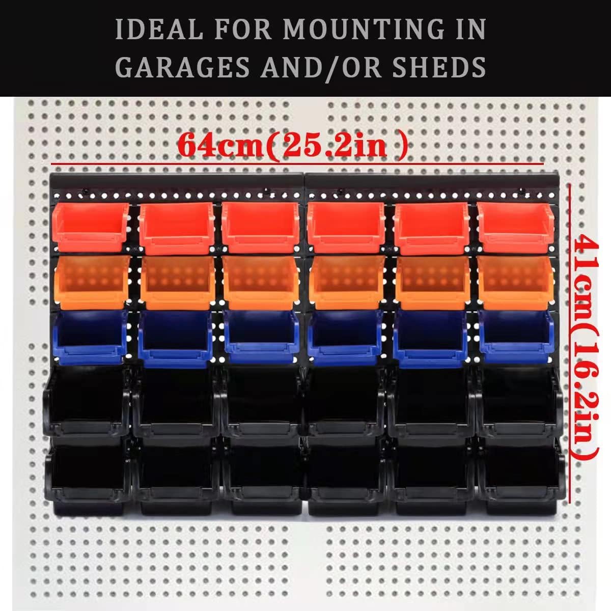 Wall Mounted Storage Bins Parts Rack 4 Colors Bin Organizer Garage Plastic Shop Tool, Garage Organizers and Storage (Style-Classic) 50.4"*32.4"