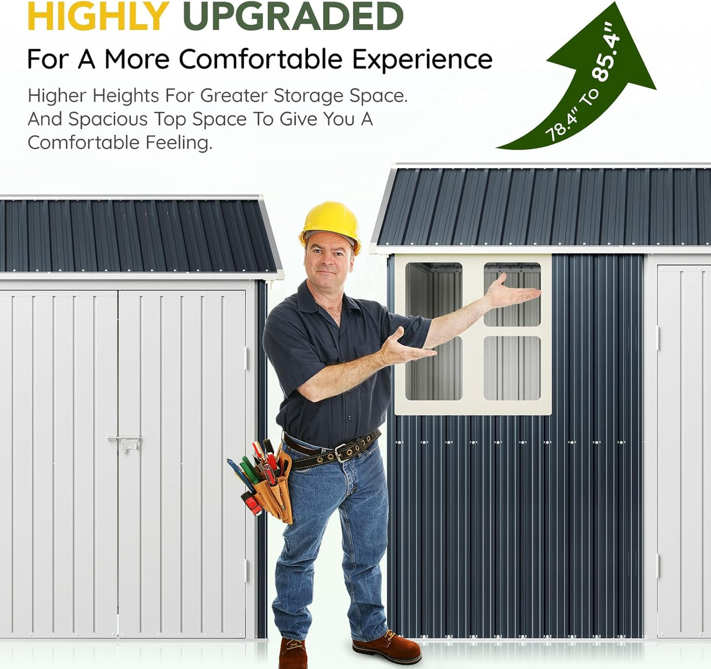 Breezz 6X8FT Outdoor Steel Storage Shed with Clear Window, Lockable Doors, Weather-Resistant Metal Tool Shed for Garden, Backyard, Patio, and Utility Storage.Nightblue