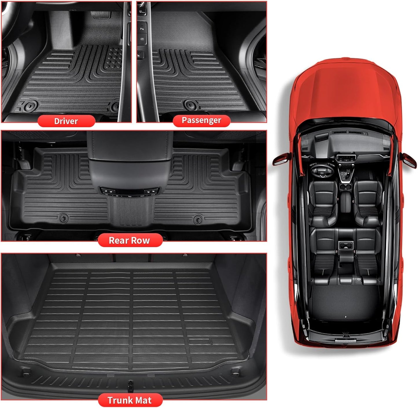Wayhigh-All Weather Floor Mats for 2015-2020 Chevy Suburban & GMC Yukon XL（Only Fit 8 Seats） (with 2nd Row Bench Seat) Trunk Mat with Backrest Mat Waterproof Duty Rubber Cargo Liners Accessories
