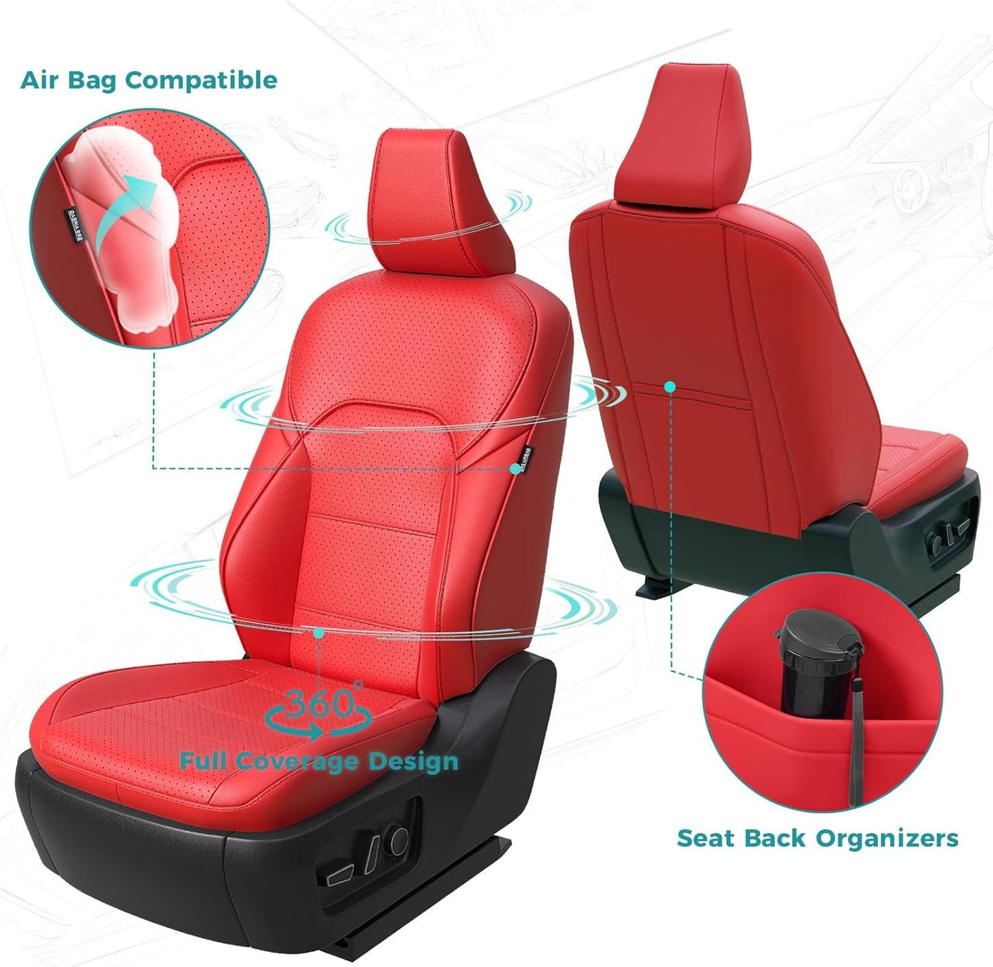 for Toyota Camry Seat Covers LE SE 2025 - Custom Fit Car Seat Covers Full Set, Leather Seat Covers for Cars, Waterproof Car Seat Cover, Red