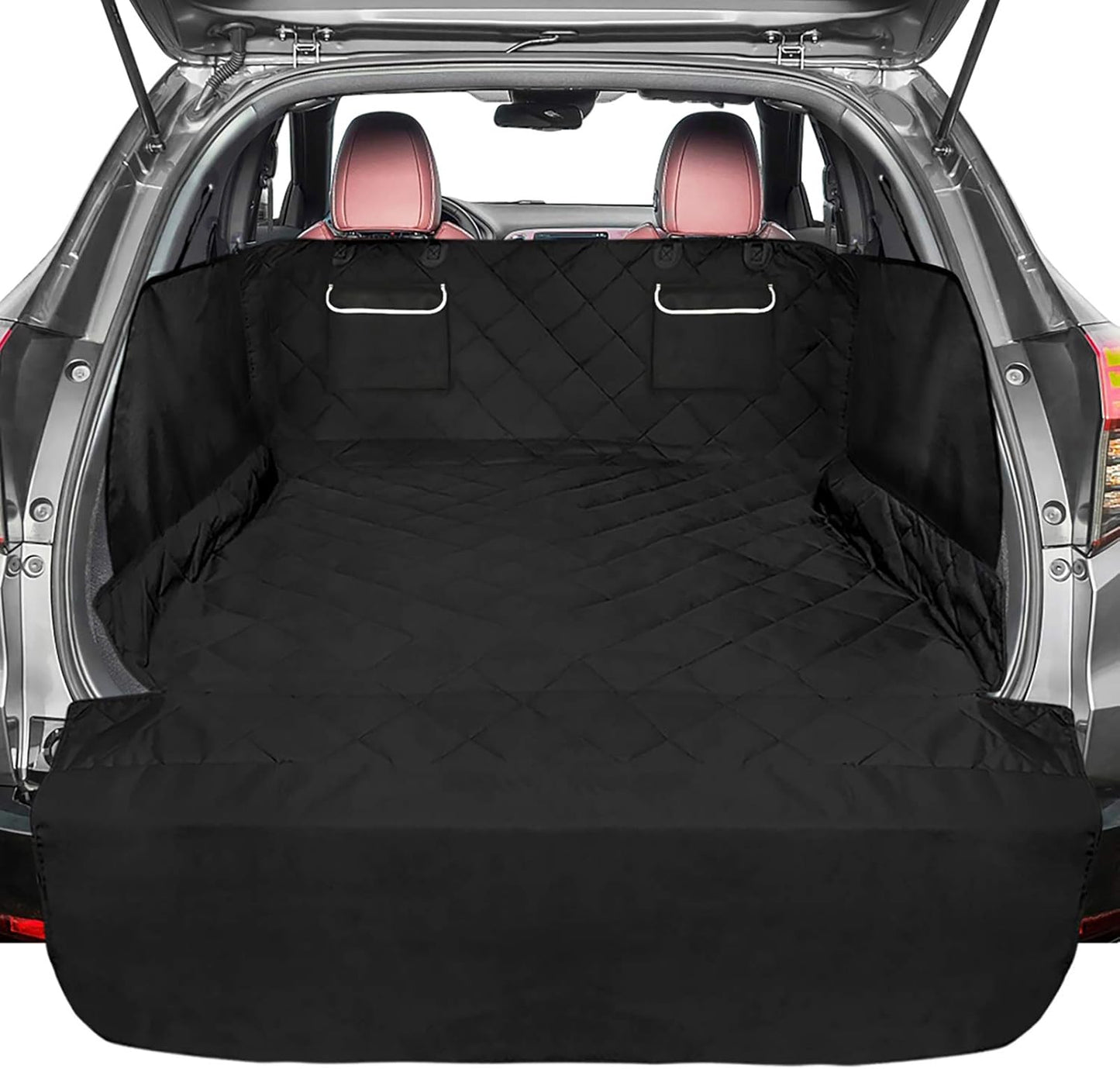 F-color SUV Cargo Liner for Dogs - Waterproof Pet Cargo Liner with Side Flaps, Comfort Dog Cargo Cover with Bumper Flap 2 Pockets, Scrachproof Non-slip Large Size Universal Fit SUVs Sedans Vans, Black
