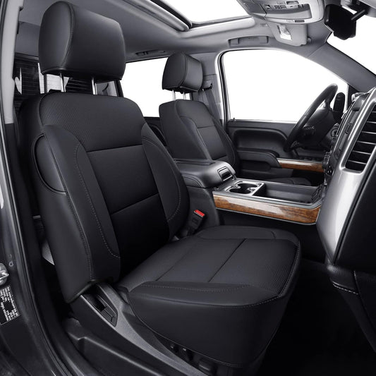 LUCKYMAN CLUB Front Seat Covers fit for Crew Cab/Extended Cab/Regular Cab of 2014-2018 Chevy Silverado Sierra 1500, 2015-2019 Silverado Sierra 2500 3500 (Black 2 pcs)