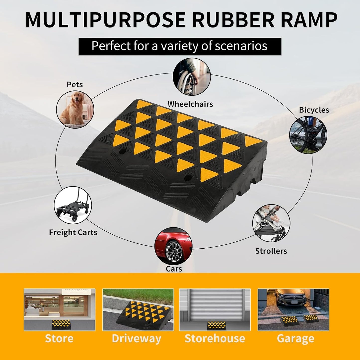 BESEA Rubber Curb Ramp 6" inch High 23.6" Length (Heavy Duty Ramp, 1PCS), for Driveway Curb Ramp Car Motorcycle Loading Dock Truck Pickup Truck Threshold Ramp(6 inch Height, Capacity 60000lbs)-1pack