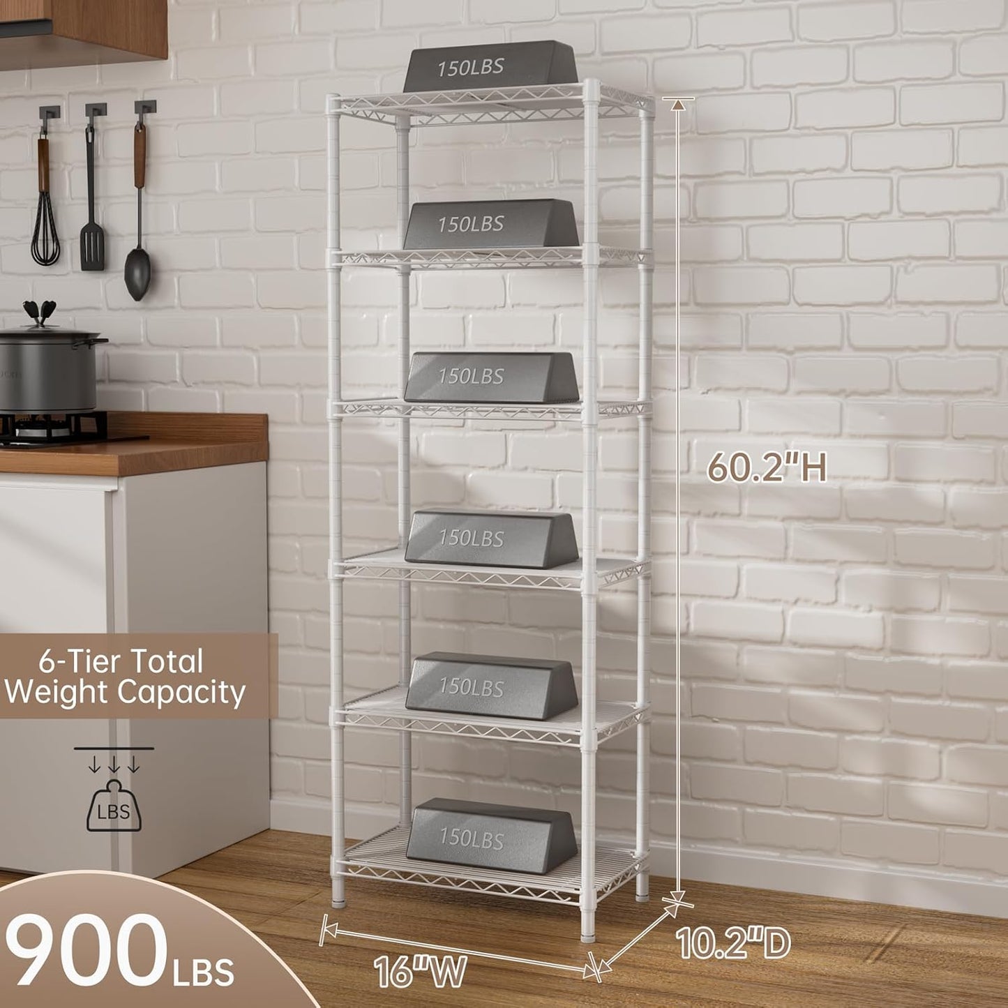 SINGAYE 6 Small Wire Shelves Kitchen Pantry Close Home Organizers and Storage Bathroom Shelf Laundry Room Organization Adjustable Book Metal Garage Shelving Unit