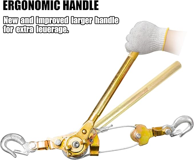 Come Along Winch 3 Ton Cable Winch Puller Double Rope 10Ft Heavy Duty Hand Puller Double Gear 6600LB with 2 Hooks Cable Ratchet Puller for Lifting Pulling
