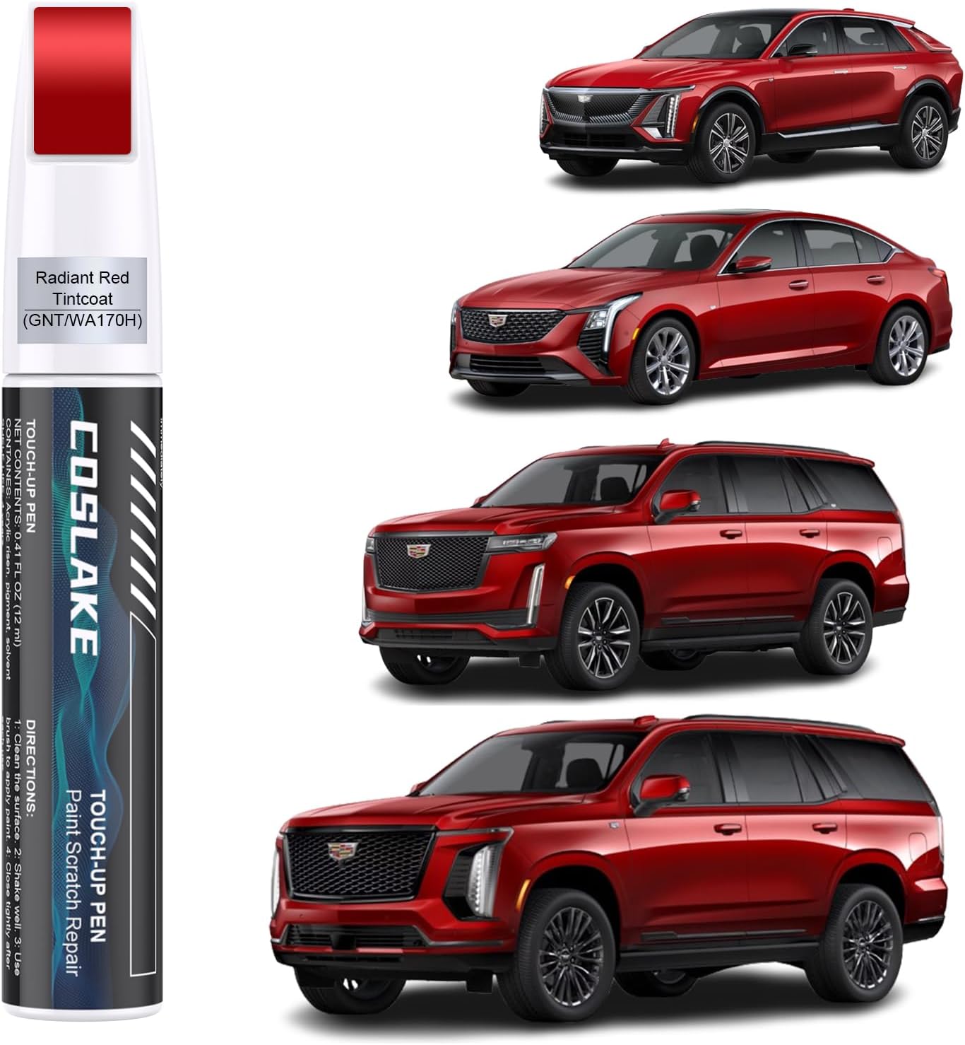 Car Touch Up Paint(Radiant Red Tintcoat(GNT/WA170H)) for Cadillac, Car Paint Scratch Repair Kit, Quick & Easy Solution to Repair, 2 in 1 Scratch Remover Pen with 2PCS Disposable Micro Applicators