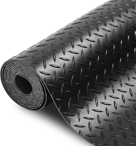 SEAL 4 x 15 Ft Premium Garage Floor Mat, Solid 2.8mm Thickened Black Commercial Grade Heavy Duty Parking Mat for Garage Floor, Golf Cart, Water/Stain Resistant Floor Runner (Embossed Diamond Plate)