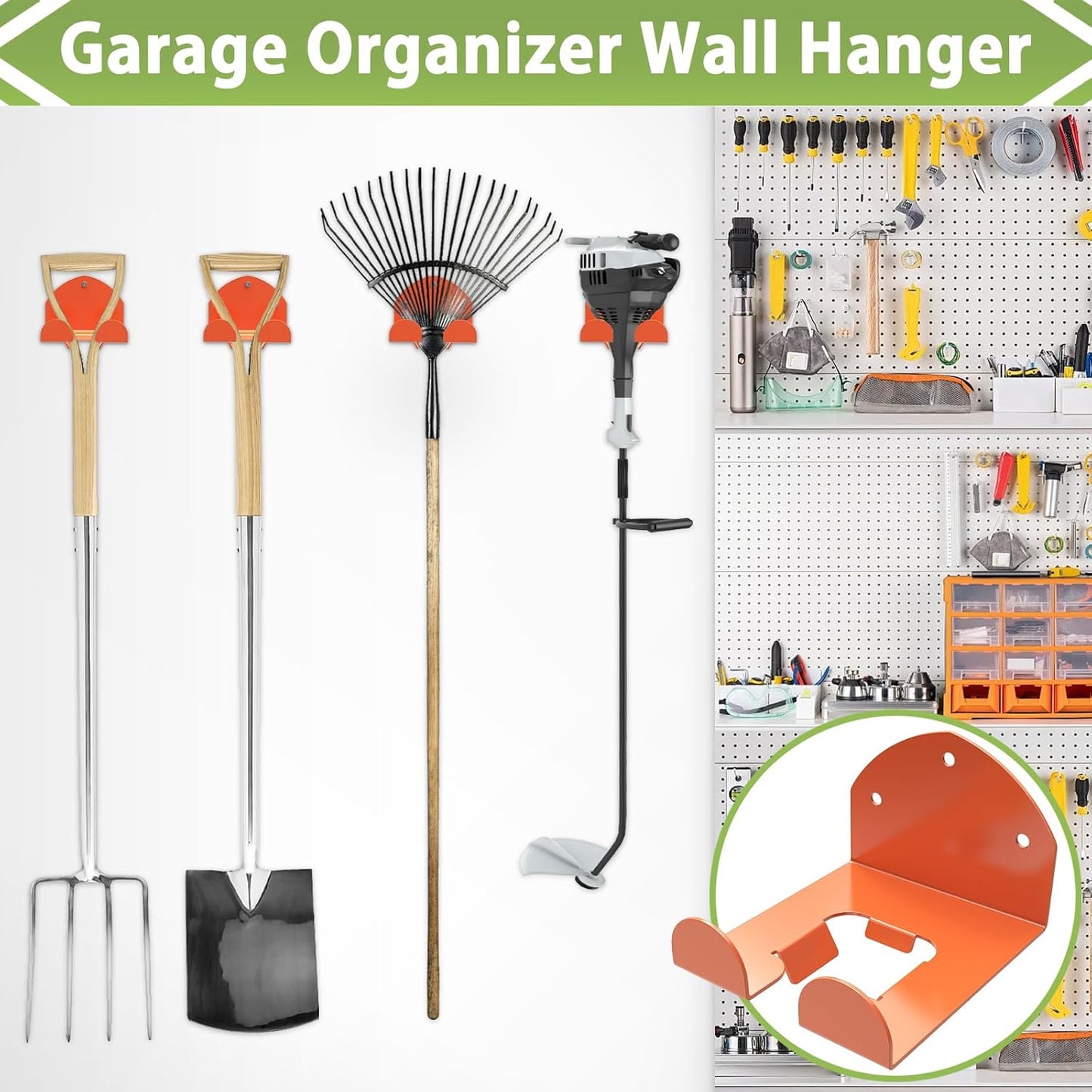 Trimmer Rack Wall Mount Heavy Duty Weedeater Hanger for Garage Wall Bracket Garage Organizer Weed Eater Hanger for Grass Trimmer, Garden Tools 2 Pack