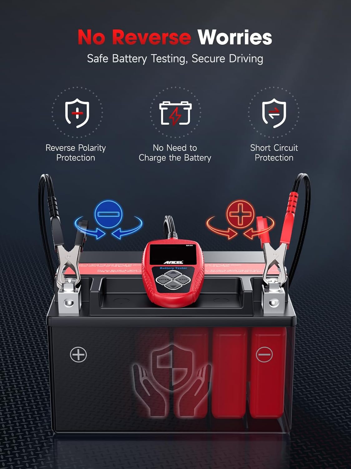 ANCEL BA101 Car Battery Tester, 12V Digital Automotive Alternator Meter Diagnostic Tool,100-2000 CCA Load Capacity, Charging & Cranking Analyzer for Truck, Boat, RV, Marine Vehicle, and More