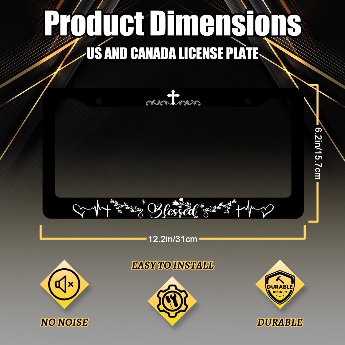 Blessed License Plate Frame Christian License Plate Stainless Steel Funny Accessories Cars Decor 12.2 X 6.2 Inch with 2 Holes and Screws Fits Standard Us Ca Vehicles