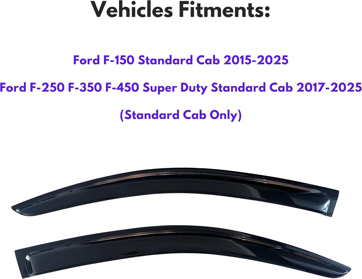 KPY Window Visor Compatible with 2015-2025 Ford F150, F250 F350 F450 SuperDuty 2017-2025, 2PC Rain Guard Vent Deflector Tape-On, 2016 2018 2019 2020 2021 2022 2023 2024 (Regular/Standard Cab Only)