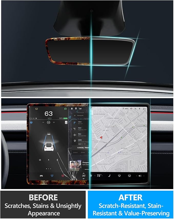 for Tesla Protector Trim Frame Model Y Juniper Model 3 Highlan 2026 Screen Edge Frame Rearview Mirror Cover Model Y Accessories Interior Silicone Decorations Center Console Decor Black