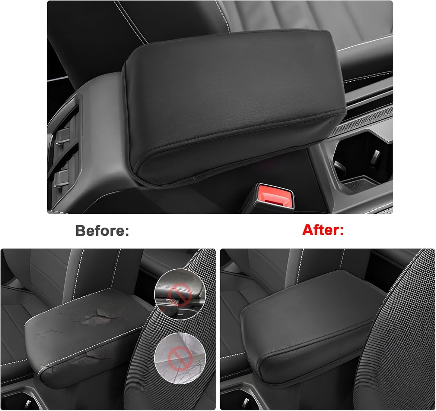 SXCY for 2024 VW Taos/Tiguan Armrest Cover for Volkswagen Taos/Tiguan 2024 Accessories 2022-2024 Taos/2018-2024 Tiguan Center Console Cover 2024 Taos Middle Console Cover (Thin Leather Cover)