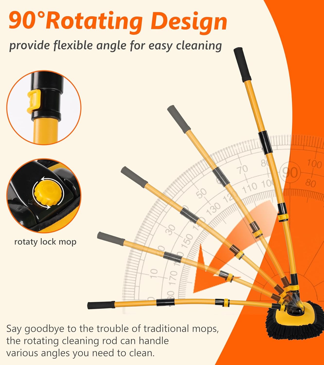 56.7" Car Wash Brush Mop Kit Microfiber Car Washing Sponge Mitt with Long Handle Car Cleaning Supplies Tools RV Washing Duster Exterior Scratch Free, Chenille Replacement Head Extension Pole