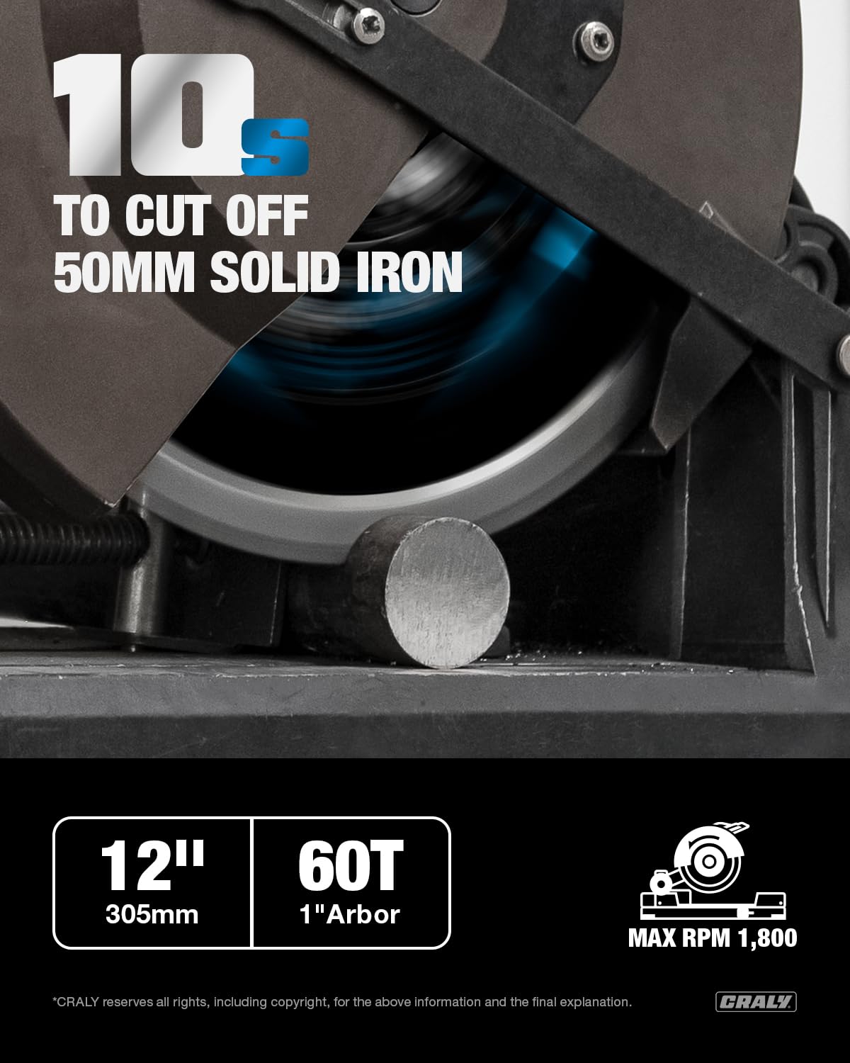 CRALY 12 Inch 60 Teeth Steel and Ferrous Metal Cutting Circular Saw Blade, 1 Inch Arbor, Thin Kerf, Professional Carbide Tipped Blade for Angle Iron, Threaded Rod, EMT Conduit(C1260MC)