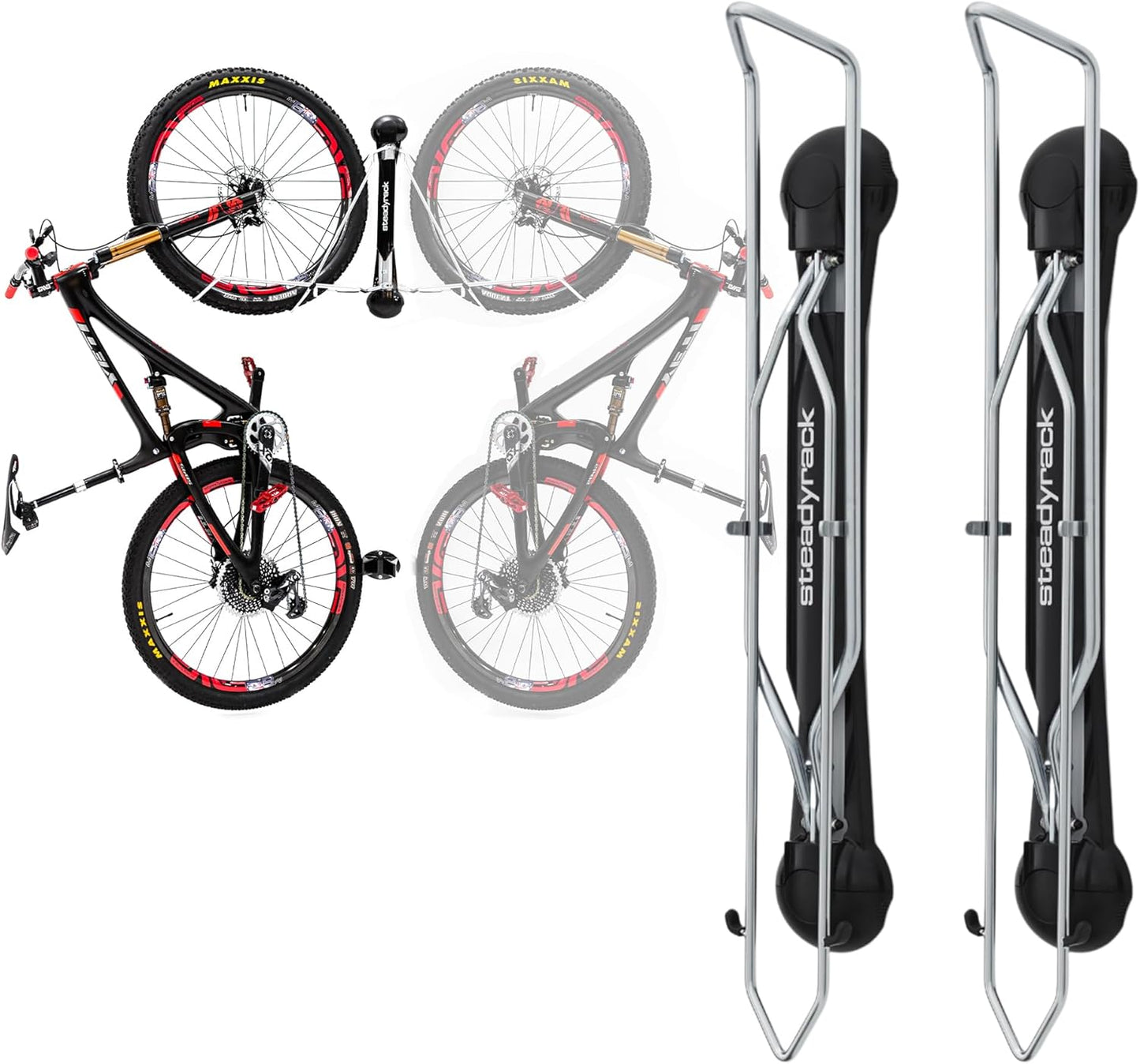 Steadyrack Bike Rack for Mountain Bikes - The Original Wall Mounted Vertical Bike Storage - Fits Wide Tires - Space Saving Pivot Design - Heavy-Duty Steel Rack for Indoor Garage, Apartment or Home Use