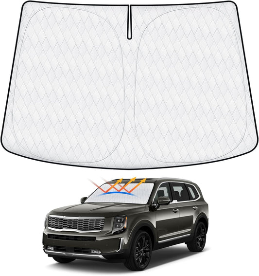 Cartist 5-layer Sun Shade Fits for Kia Telluride 2020-2023 2024 2025 2026 Custom Fit Foldable Front Window Sunshade Sun Visor Protector, Block UV Rays Foldable Sunshade Sun Visor Telluride Accessories