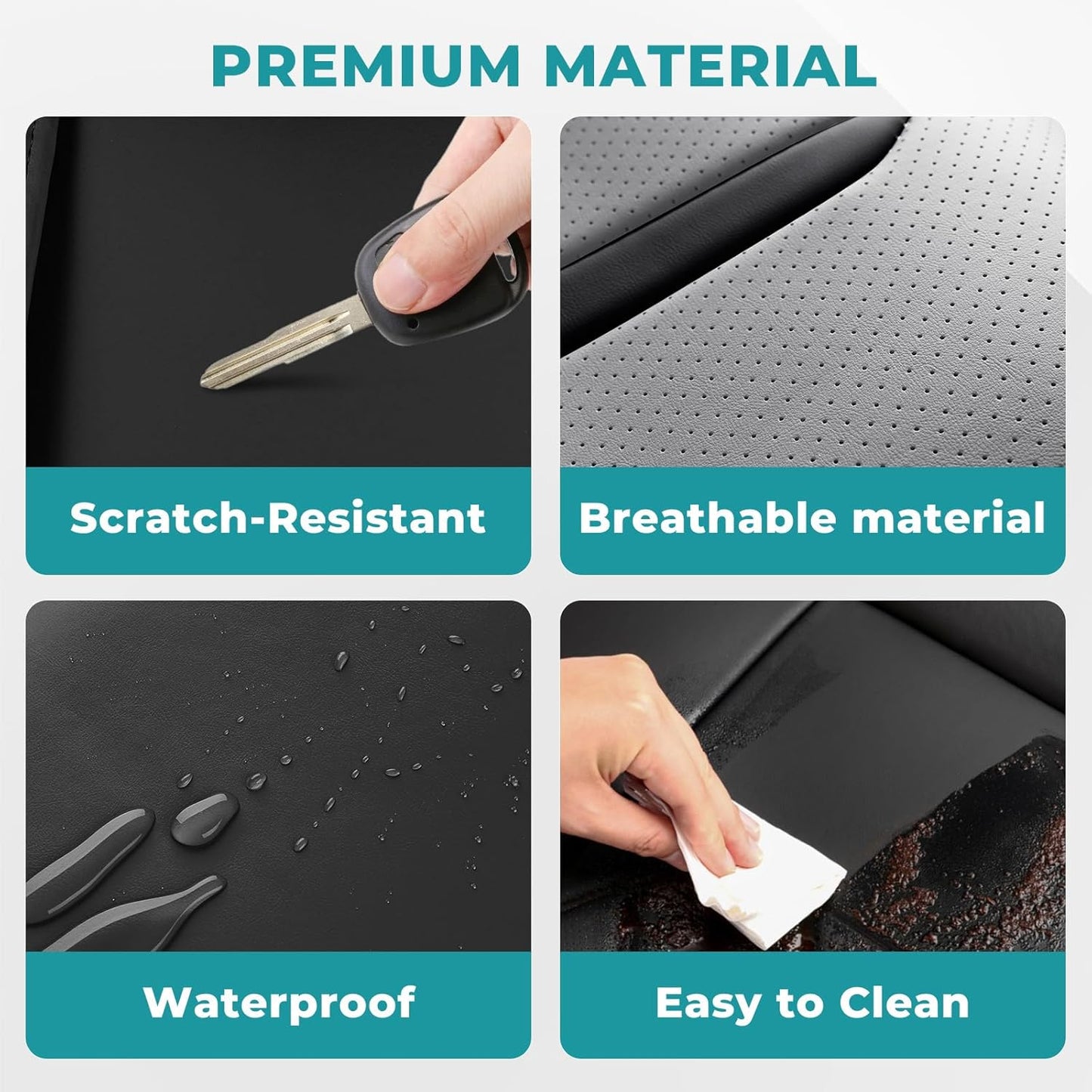 Car Seat Covers Full Set - Universal Seat Covers for Cars SUV Truck – Faux Leather Automotive Seat Covers, Breathable & Waterproof Front and Rear Seat Protectors, Fit for Most Cars-BlackGrey