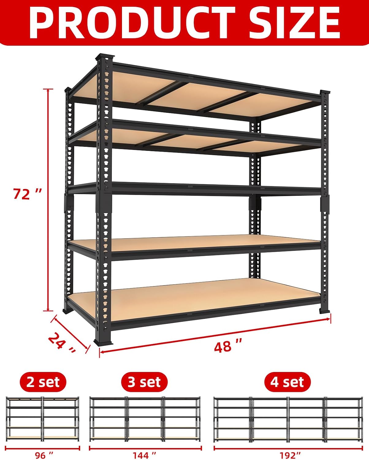 PrimeZone Heavy Duty Garage Storage Shelves - 48" W X 24" D X 72" H Adjustable Metal Shelving Unit, 5 Tier Industrial Shelves for Storage Standing Utility Rack for Warehouse, Basement, Black, 3 Pack