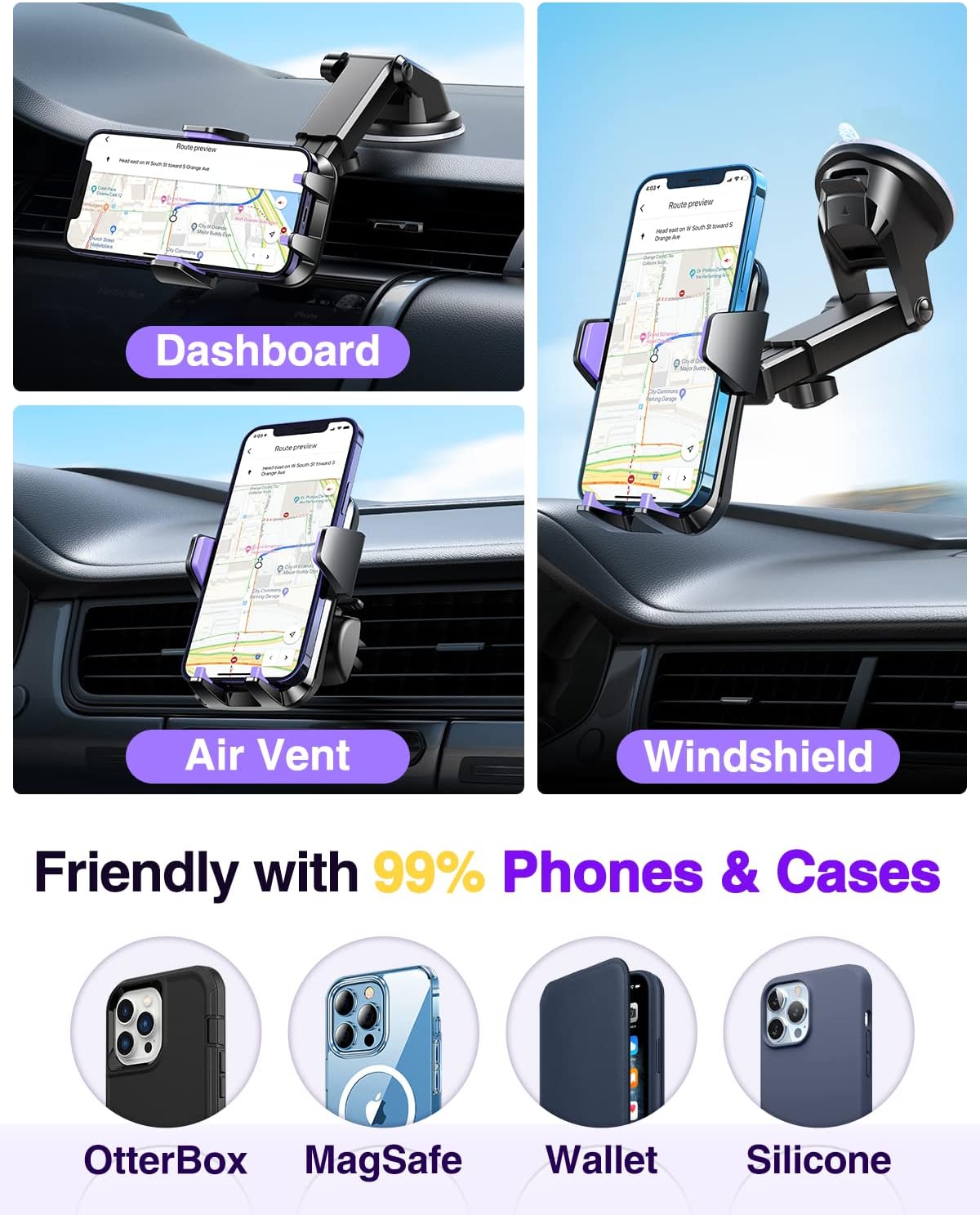 VANMASS 2025【Strongest & Military-Grade】Car Phone Mount【Patent & Safety Certs】Ultimate Cell Phone Holder Handsfree Stand for Dashboard Window Vent for iPhone 16 Pro Max 15 14 13 Samsung Android Truck