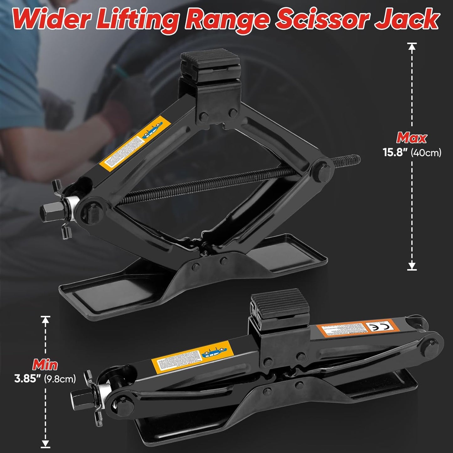 SHALL Scissor Jack Kit - 2 Ton (4409lbs) - Extended & Widened Base, 360° Rotatable Rubber Pad - Tire Change Kit with Ratchet & Lug Wrench - Universal Car Jack Kit for Emergency Roadside Needs