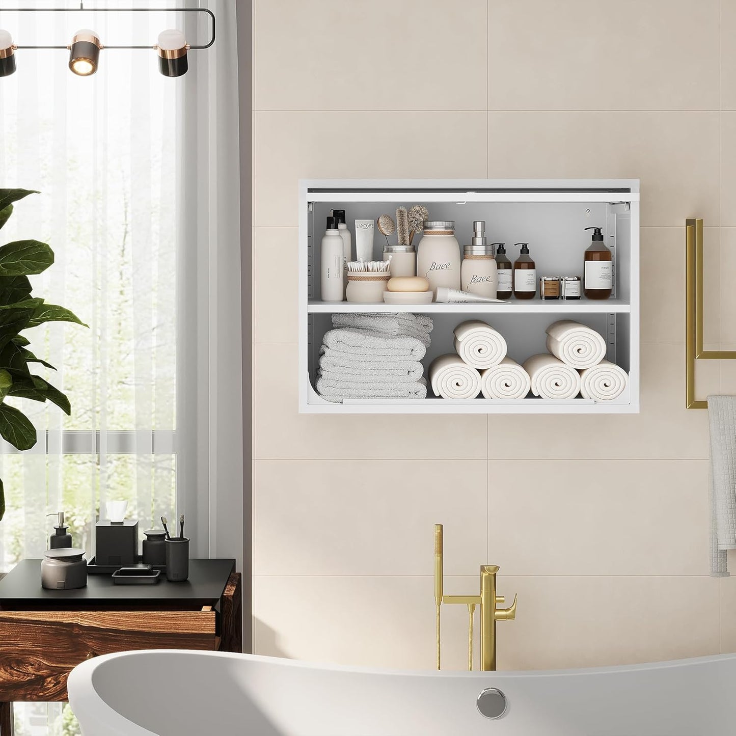 Metal Storage Cabinet White Wall Cabinets with Shelf and Locking Door - Wall Mounted Storage Cabinet for Garage Warehouse Home Office - Assembly Required