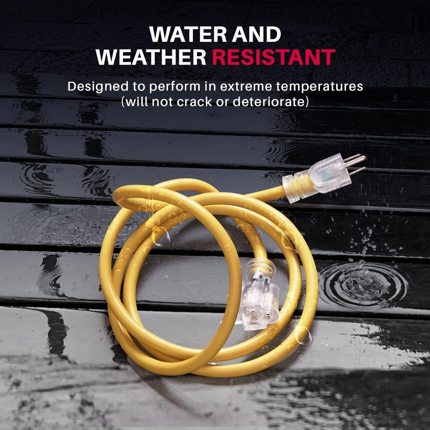 6ft Outdoor/Indoor Extension Cord 12/3 Gauge Extra Heavy Duty 3 Prong SJTW, Waterproof, Flexible Cold-Resistant Long Power Cord,15A 125V 1875W, Yellow by LifeSupplyUSA