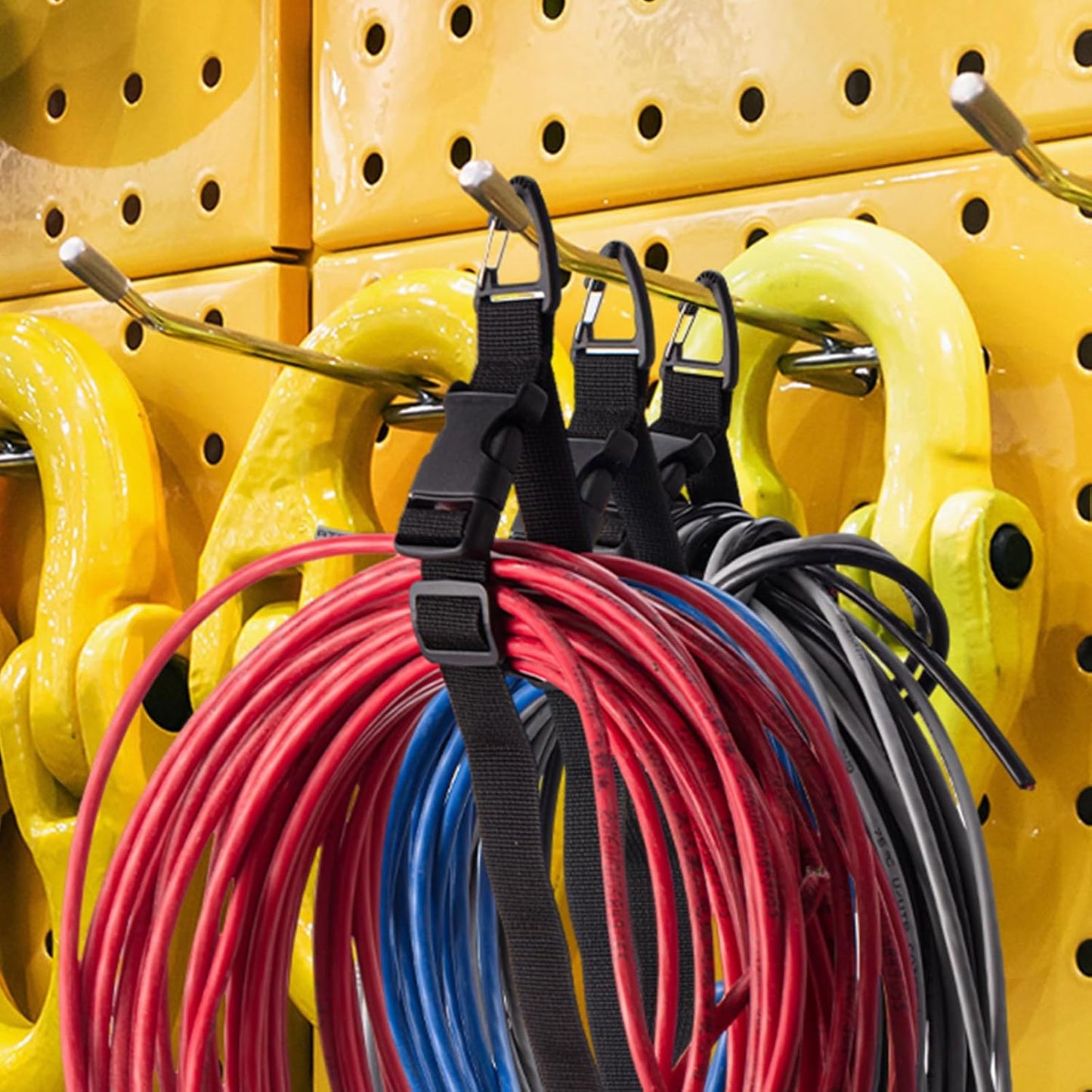 9 Pack 17 Inch Adjustable Extension Cord Holder Organizer with Triangle Clips Heavy Duty Storage Straps Extension Cord Hanger for Men Workshop and Garage Organization and Storage (Black)