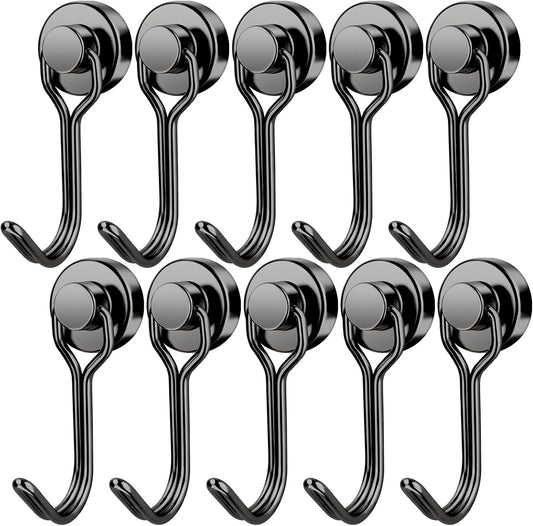 FINDMAG Magnetic Hooks, 30lbs+ Strong Magnetic Hooks Heavy Duty 2025 Criuse Ship Essentials, Black Refrigerator Magnet Hooks for Hanging, Office, Grill, Kitchen, Beach Vacation - 10 Pack