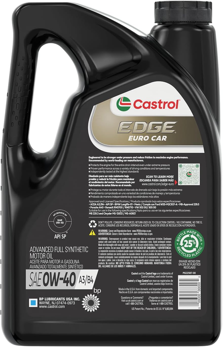 Castrol EDGE Euro 5W-30 A3/B4 European Advanced Full Synthetic Motor Oil, 5 Quarts, Pack of 3