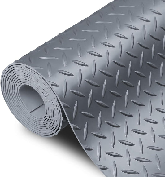 SEAL 6 x 15 Ft Premium Garage Floor Mat, Solid 2.8mm Thick Gray Commercial Grade Heavy Duty Parking Mat for Garage Floor, Golf Cart Parking, Water/Stain Resistant Floor Runner (Embossed Diamond Plate)