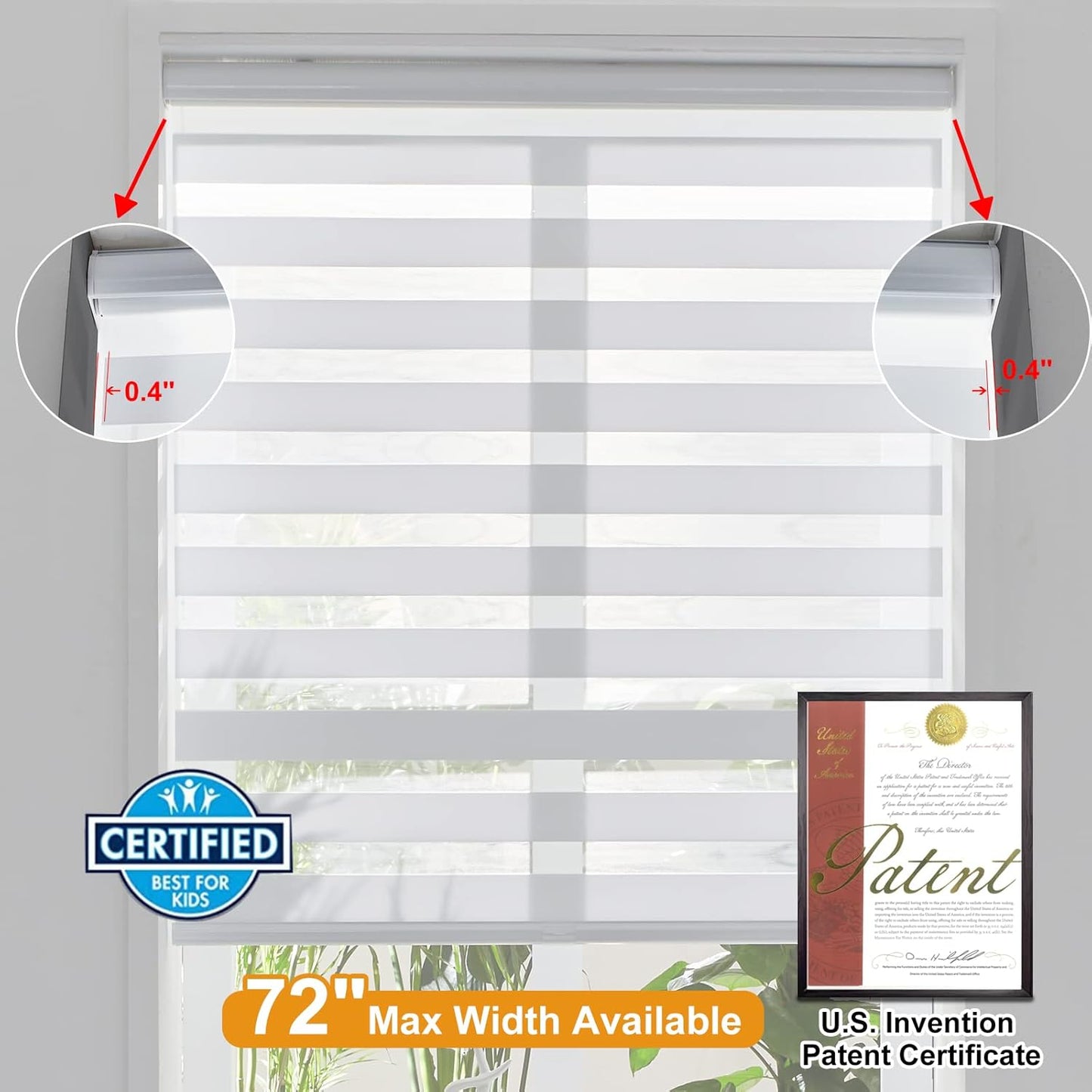Persilux Cordless Zebra Blinds for Windows (33" W X72 H, White) Free-Stop Roller Windows Shades Dual Layer Light Control for Day and Night, Light Filtering Sheer Shades for Home, Easy to Install