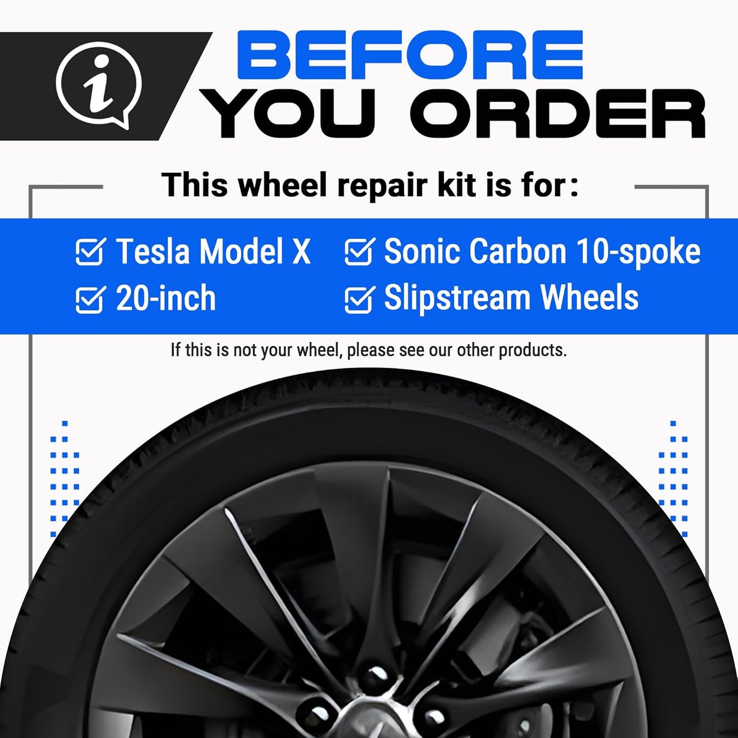 Premium Tesla Wheel Curb Rash Repair Kit for Model X 20-inch Sonic Carbon Slipstream Rims - DIY Kit with Color-matched Touch Up Paint - Made in USA