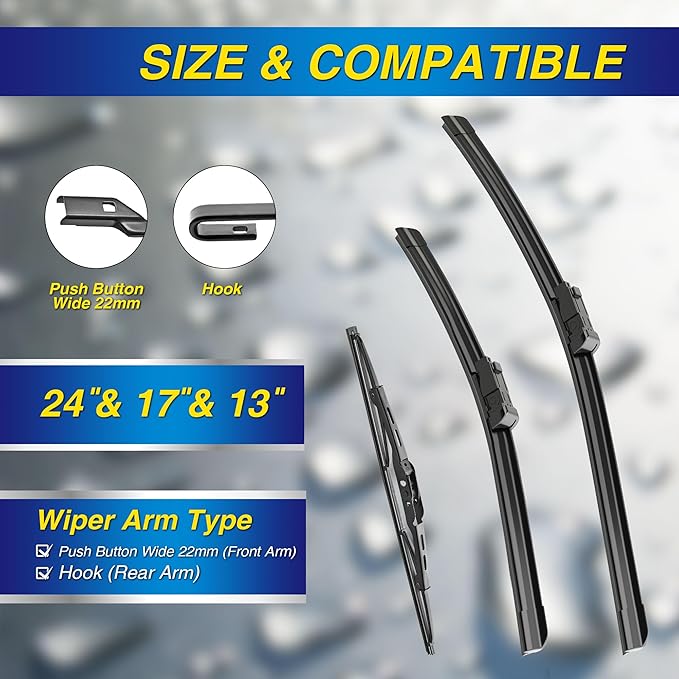 5 PLUS® Silicone Windshield Wiper Blades Replacement for 2017-2010 GMC Terrain / 2017-2010 CHEVY Equinox Wiper Blades(Set of 3),Automotive Replacement Windshield Wiper Blades-24"/17"/13"