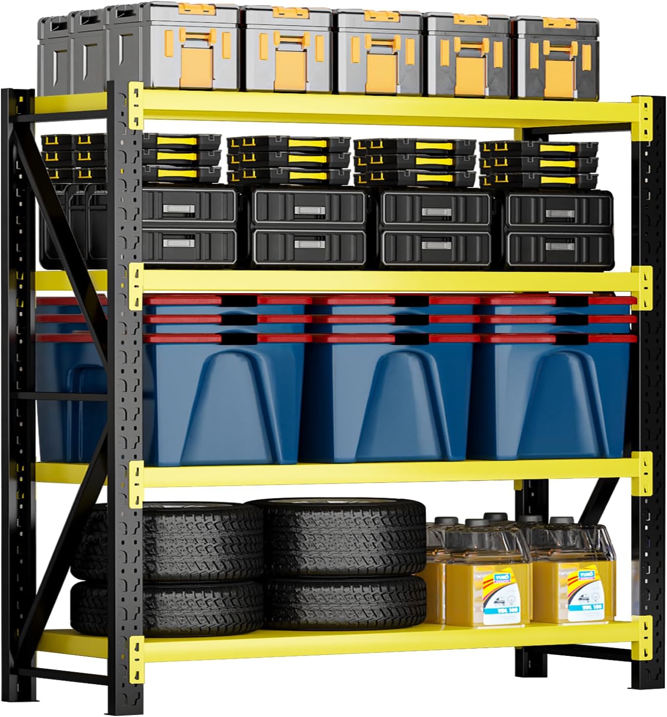 3000LBS Heavy Duty Storage Shelves,78''H Metal Garage Shelving, 4-Tier Adjustable Garage Organization Shelving Units, Industrial Shelving for Warehouse,Workshop- Black & Yellow