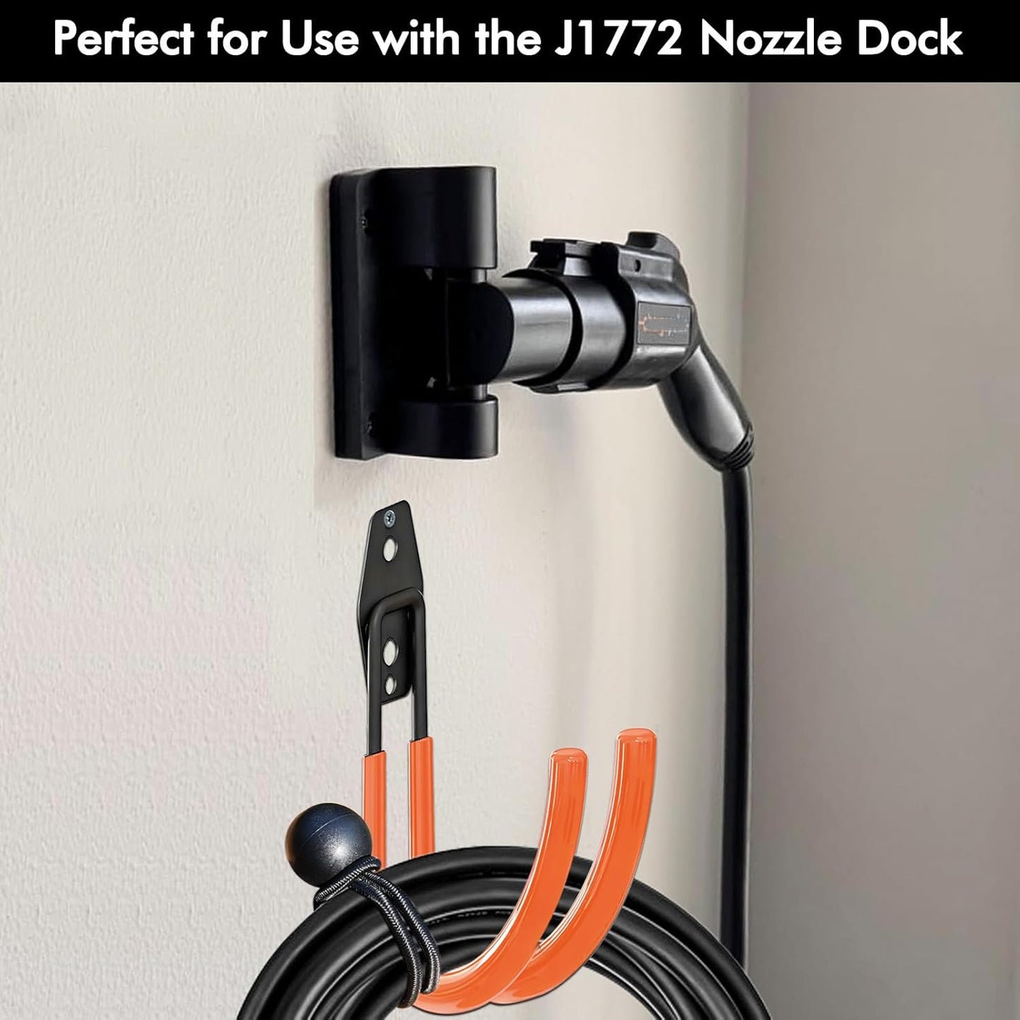 Tesla Charger Holder Wall Mount EV Charger Holder, Tesla Charging Cable Organizer J1772 J-Hook Cord Hanger for All Electric Vehicle Mobile Connector Organizers