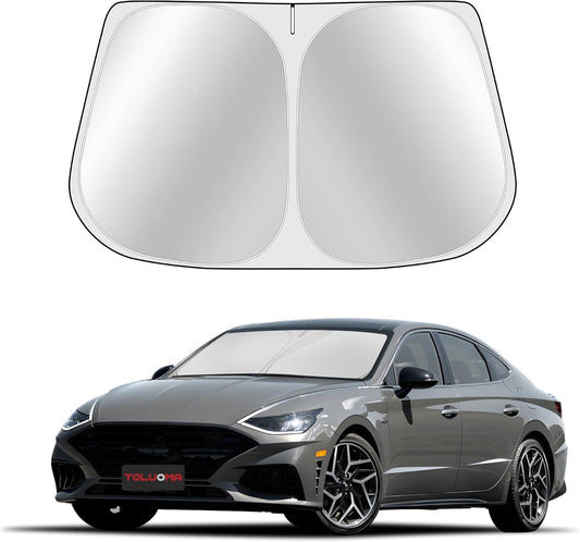 Custom Fit Windshield Sun Shade for H-yun-dai Sonata 2020-2025/Kia K5 2021-2025 - Full Coverage, 210T Reflective Fabric, Double-Layer Design - Blocks 99% UV Rays, Easy to Install and Store