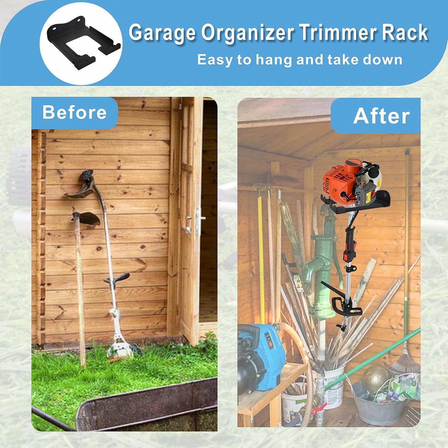 2PCS Garage Organizer Trimmer Rack, Heavy Duty Weeder Eater Hanger Trimmer Hanger, Weedeater Hangers for Garage Wall, Garden Tool Organizer, Tool Hangers for Garage Wall, Black Metal