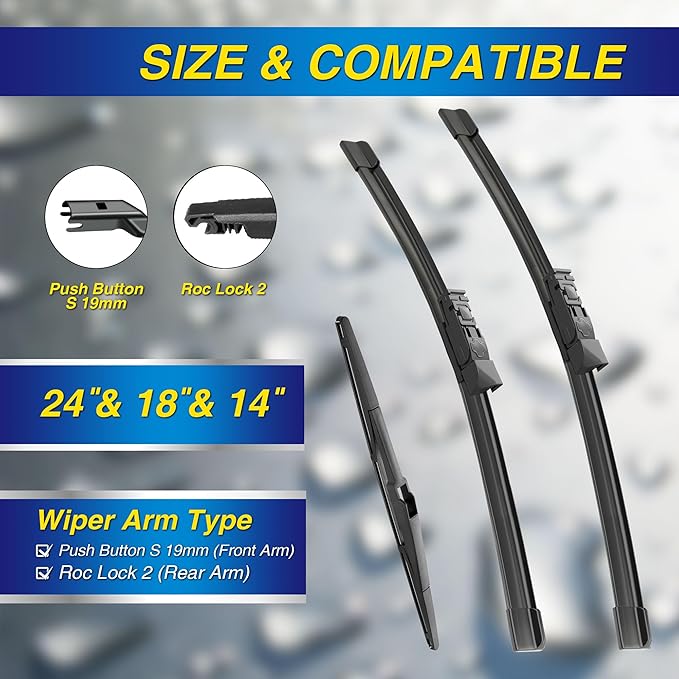 5 PLUS® Windshield Wiper Blades Set Replacement for MAZDA CX5 CX9 CX-5 CX-9 2023-2017 Windshield Wipers(Pack of 3), OEM Quality Wiper Blades With Water Repellency Technology-24"/18"/14"