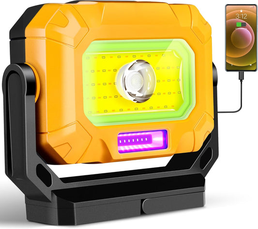 LED Work Light, 1500LM Magnetic Work Light with 360°Rotating Magnetic Stand & 15 Modes, 4000mAh Rechargeable Mechanic Light with Hook for Emergency Car Repairing, Father's Day Gift