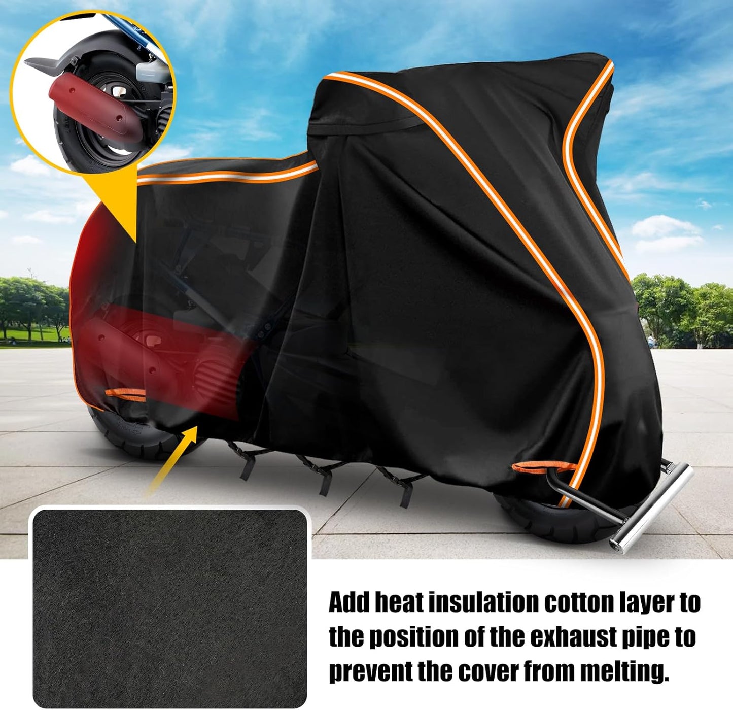 420D Motorcycle Cover for Vespa Scooters,Honda Super Cub,Yamaha Zuma 125,Honda Ruckus Outdoor Bike Cover Windproof Heavy Duty Waterproof Protection Fits up to Motorcycles with Side Boxes