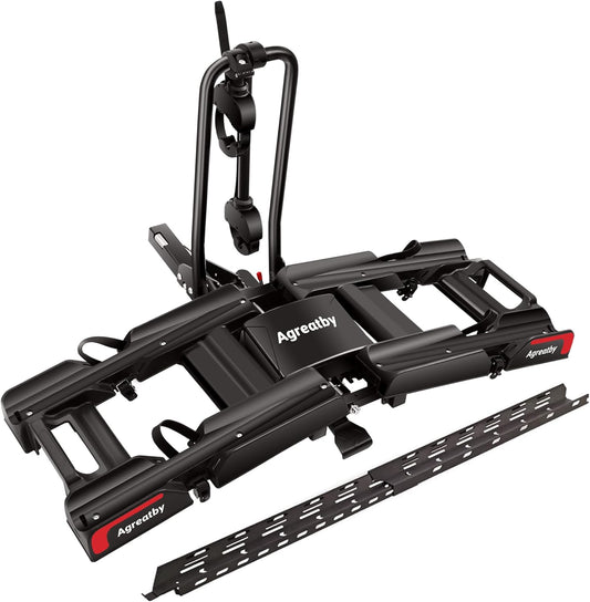 2-Bike Hitch Bike Rack with Ramp - 200 LBS Capacity Fat Tire Ebike Rack, XXL Wheel Straps, Lockable, Foldable & Tiltable - Fits 2" Receivers on Cars, SUVs, Trucks, Trailers - No Installation Needed