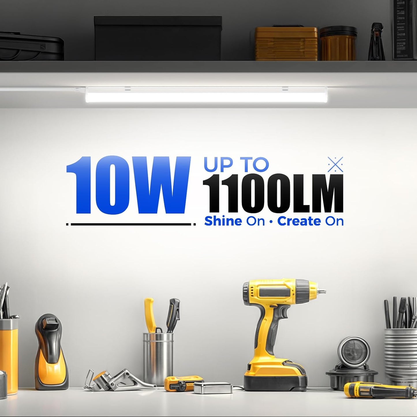 Barrina T5 LED Ceiling Light Fixtures, 2FT, 5000K (Daylight White), 1100LM, 10W, Corded Electric with Built-in ON/Off Switch, Linkable LED Shop Lights for Garage, Workshop, ETL Listed, 6 Packs