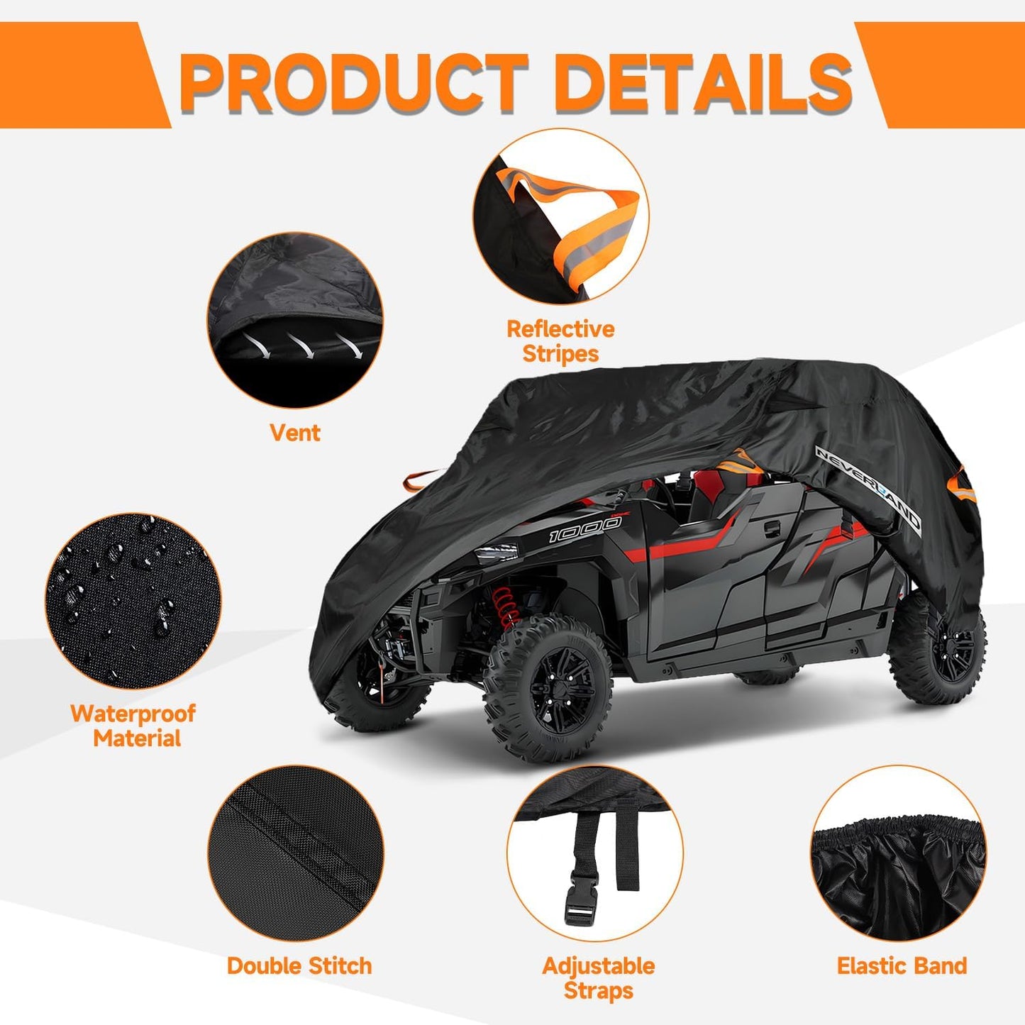 NEVERLAND UTV Cover Heavy Waterproof Denier Oxford Cloth for Polaris RZR Yamaha Can-Am Defender Kawasaki Ranger Cover 4-6 Passenger Black