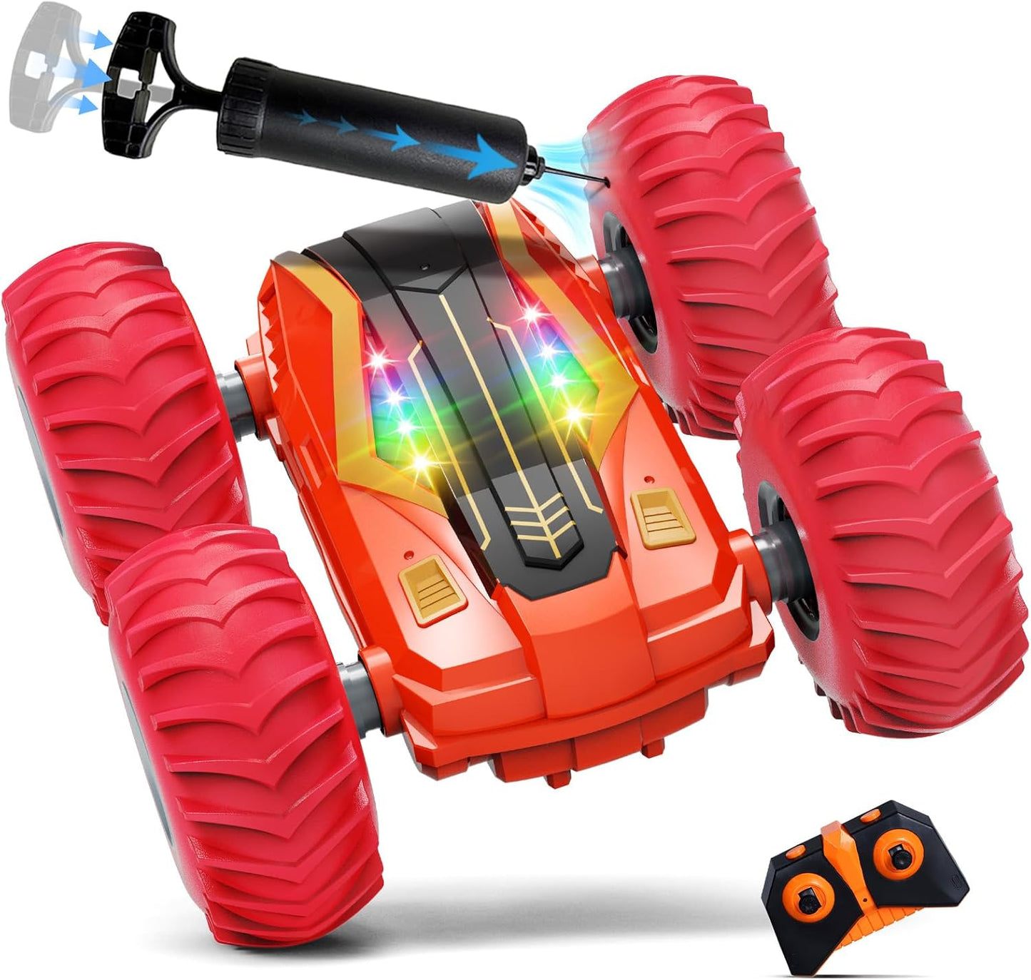 Tecnock Large Remote Control Car for Kids, 1:14 Bigger Size RC Stunt Car with Inflatable Tires, 2.4GHz RC Cars with 40-Min Playtime, Double Sided 360° Rotates and Flips, Toys Gift for Boys and Girls