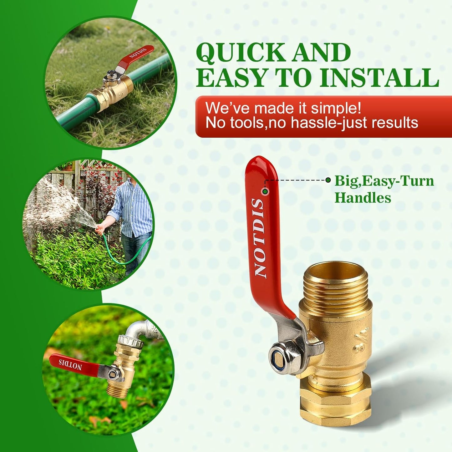 Brass Garden Hose Shut Off Valve with Full-Flow Design - Heavy Duty 3/4" GHT Connector, 304 Stainless Steel Handle - 2 Pack (Corrosion-Resistant)
