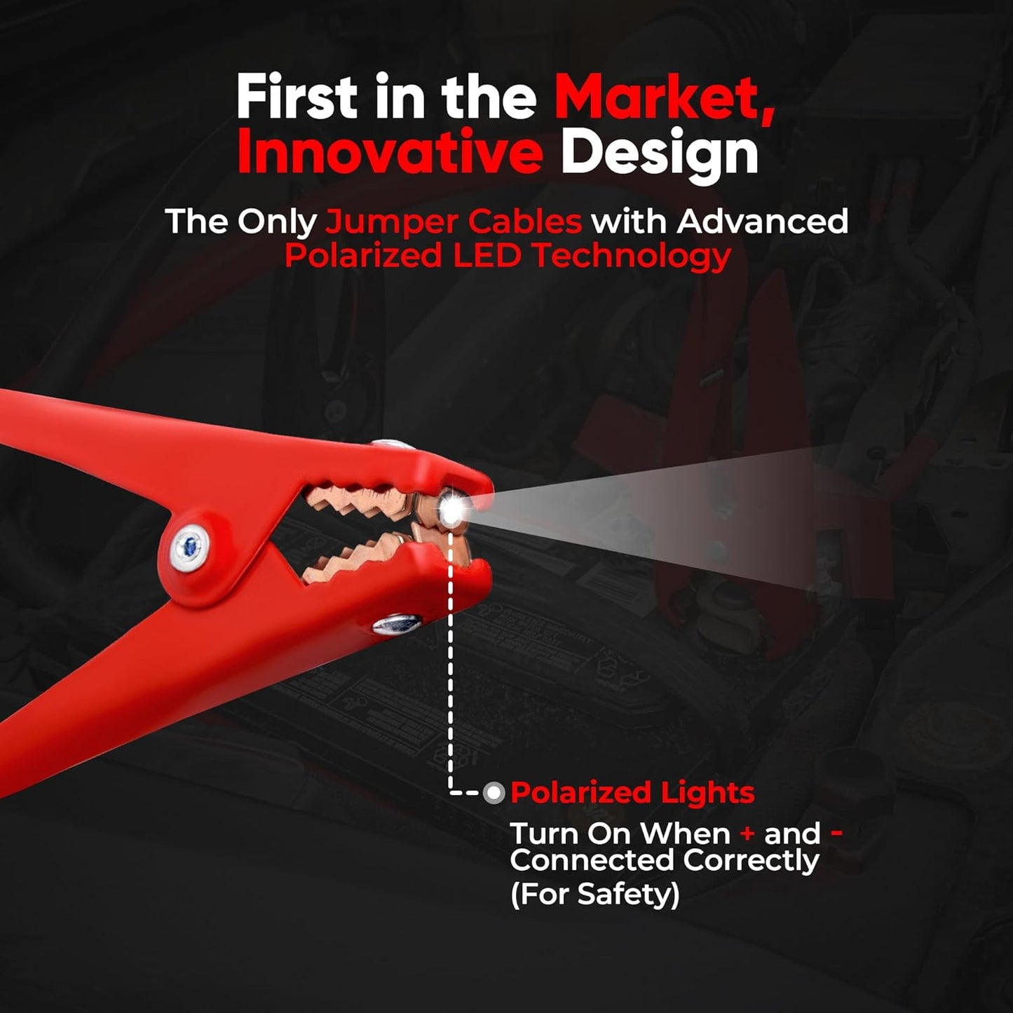 Illumi Heavy Duty Jumper Cables Kit - 12FT, 6GA Jump Cable for Car, Truck - W/LED Indicators for Night Use, Reverse Polarity Protection, Copper Wire - Traditional Front-to-Front Design