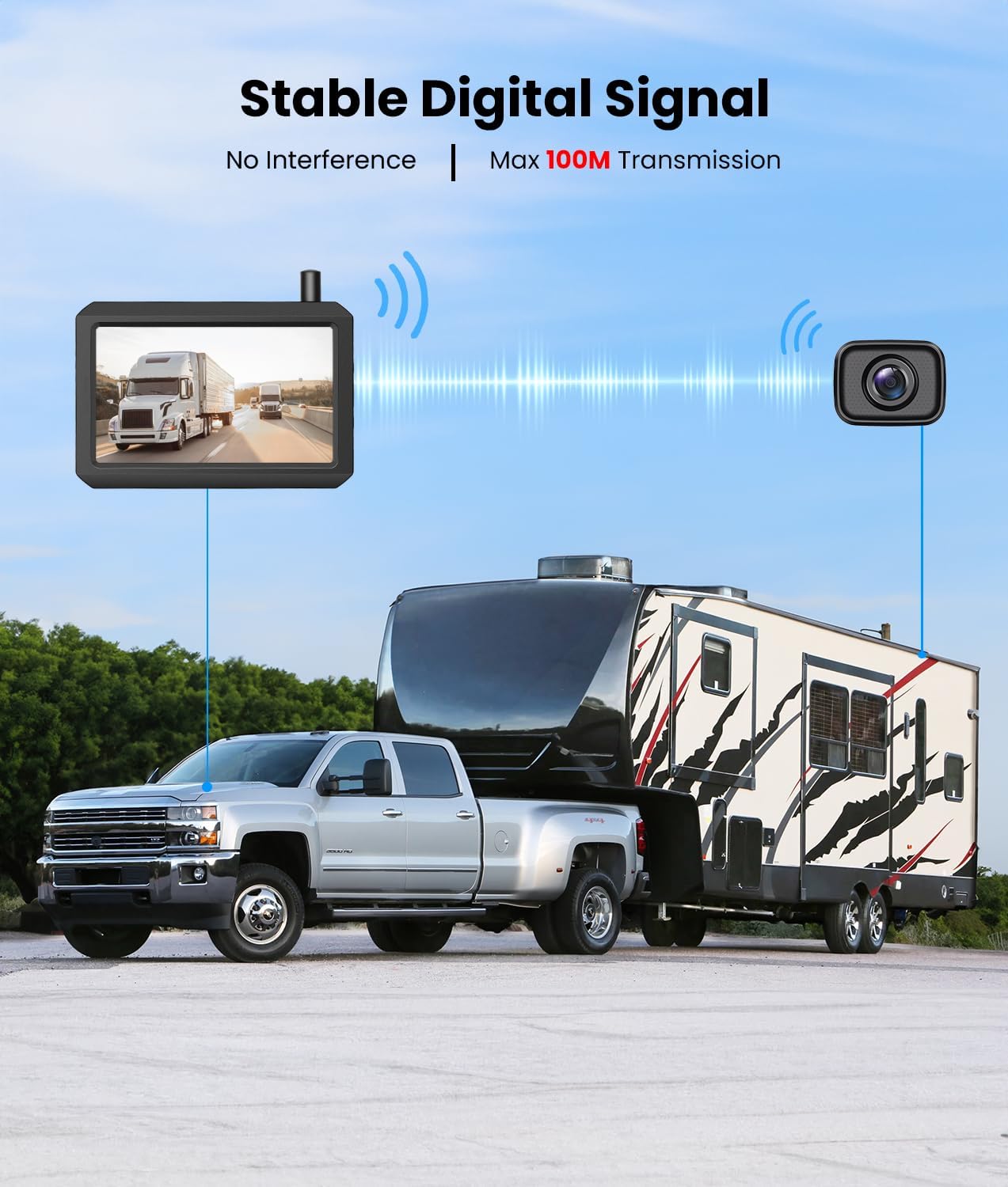 Wireless Backup Camera for Trucks: 5 Inch HD Monitor, Easy Install Stable Digital Signal Back Up Camera System, Dual Channel Color Night Vision Rear View Camera for Car Pickup SUV Van - AUTO-VOX W7Pro