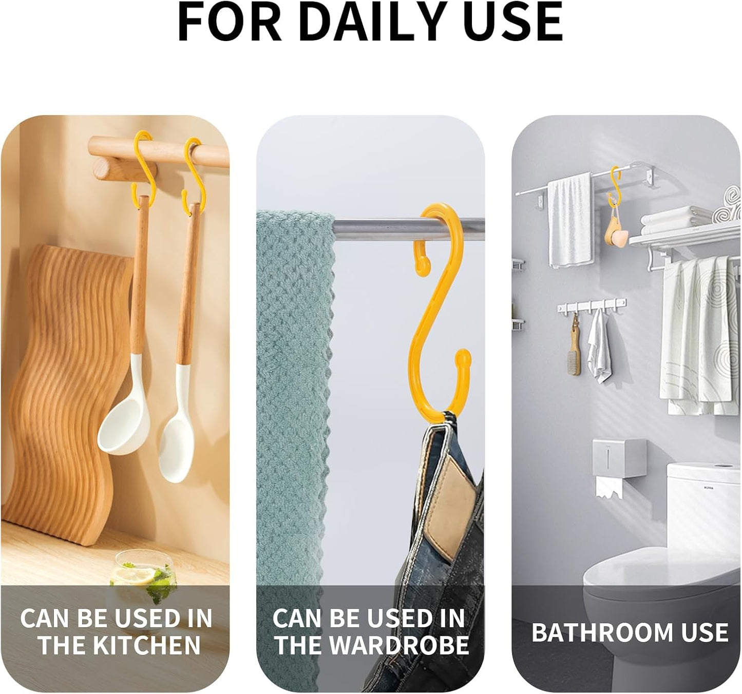 6 Pack Heavy Duty S Hooks, 5.82Inch Hooks for Hanging Heavy Duty, Sturdy Non Slip Yellow S Hooks for Hanging Closet,Kitchen,Bathroom,Garden Tools,Industry